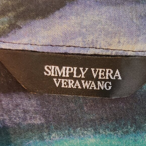 Simply Vera, Vera Wang Rayon Sheer Shirt. Abstract Ocean Blue Print. Button Up M - Picture 6 of 8